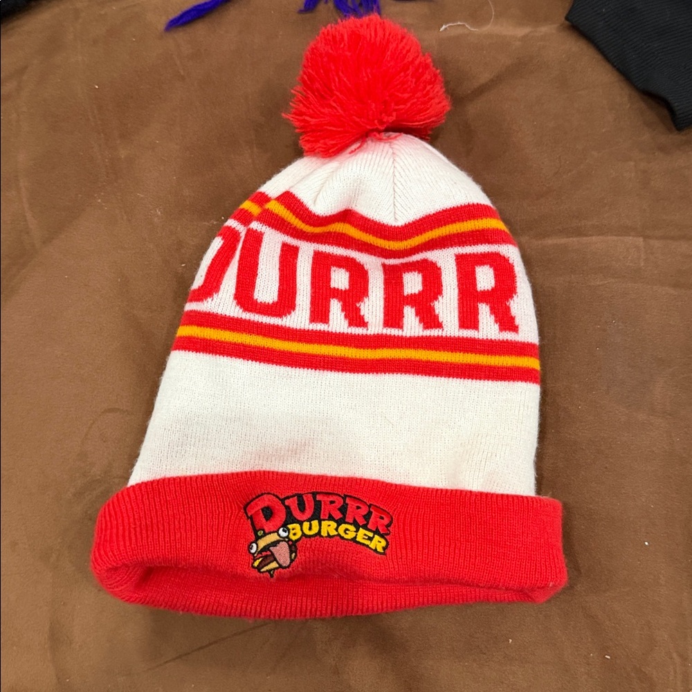 Fortnite‎ Red and Cream Pom-Pom Beanie